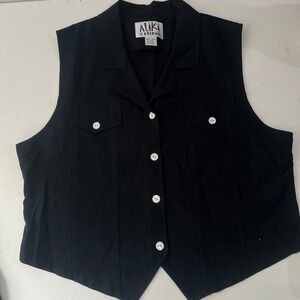 Aliki Studio Womens Black 100% Silk Button Front Vest Grunge Academia Large